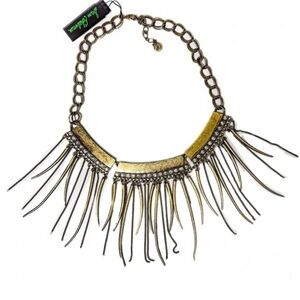 NEW - Sam Edelman Calla Fringe Bib Gold & Rhinestone Statement Necklace 16”- 18”